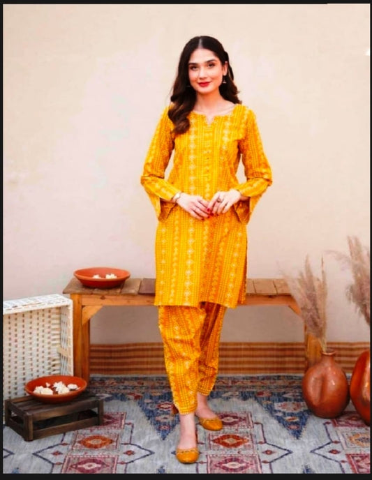 CHUNRI PRINTED 2 PIECE SUIT FOR LADIES, LINEN STUFF